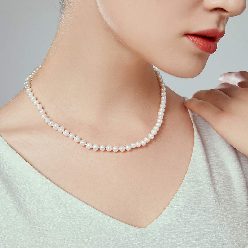 JORA Classic Pearl Necklace 7.5-8mm White Freshwater Cultured Pearls Neklace in Princess Length 18 inch for Women - Image 2
